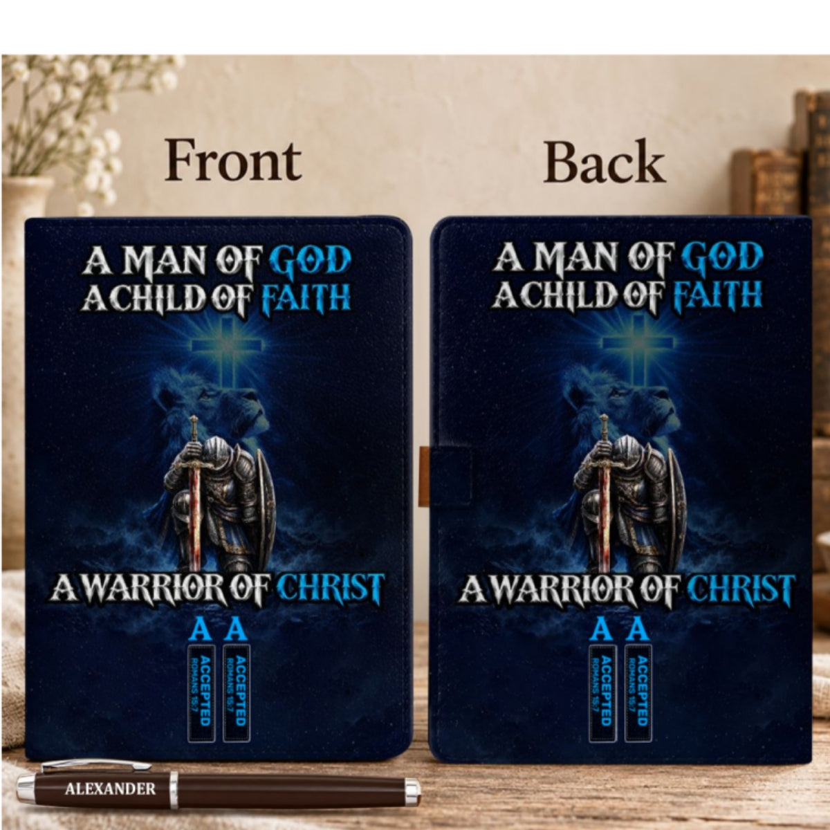 A Man Of God, Gift For Men | Personalized Leather Notebook & Pen Set