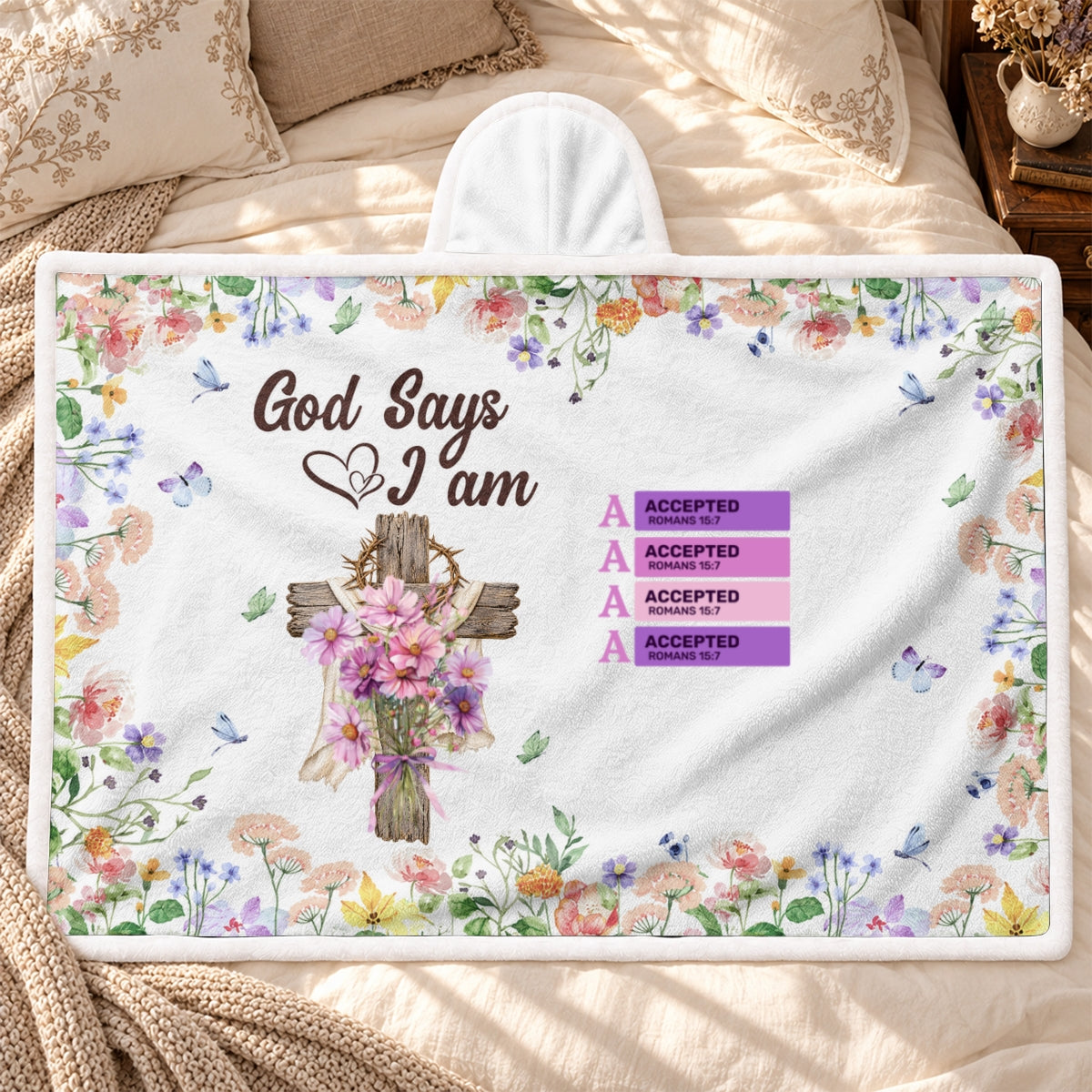 Name Letter In Bible, Birth Flower, Gift For Loved One | Personalized Wearable Blanket Hoodie