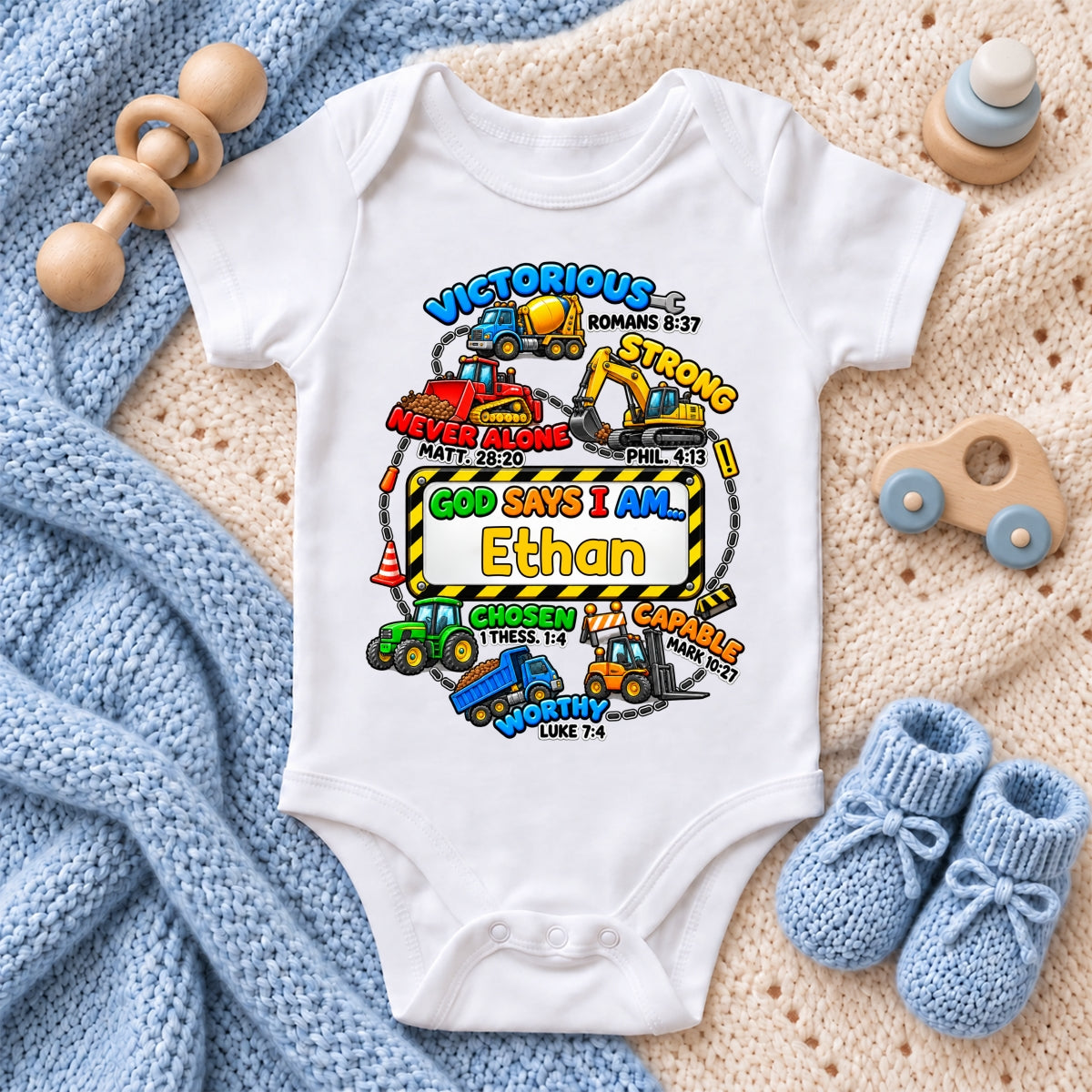God Says I Am Victorious, Strong, Never Alone, Gift For Babies | Personalized Custom Baby Onesie