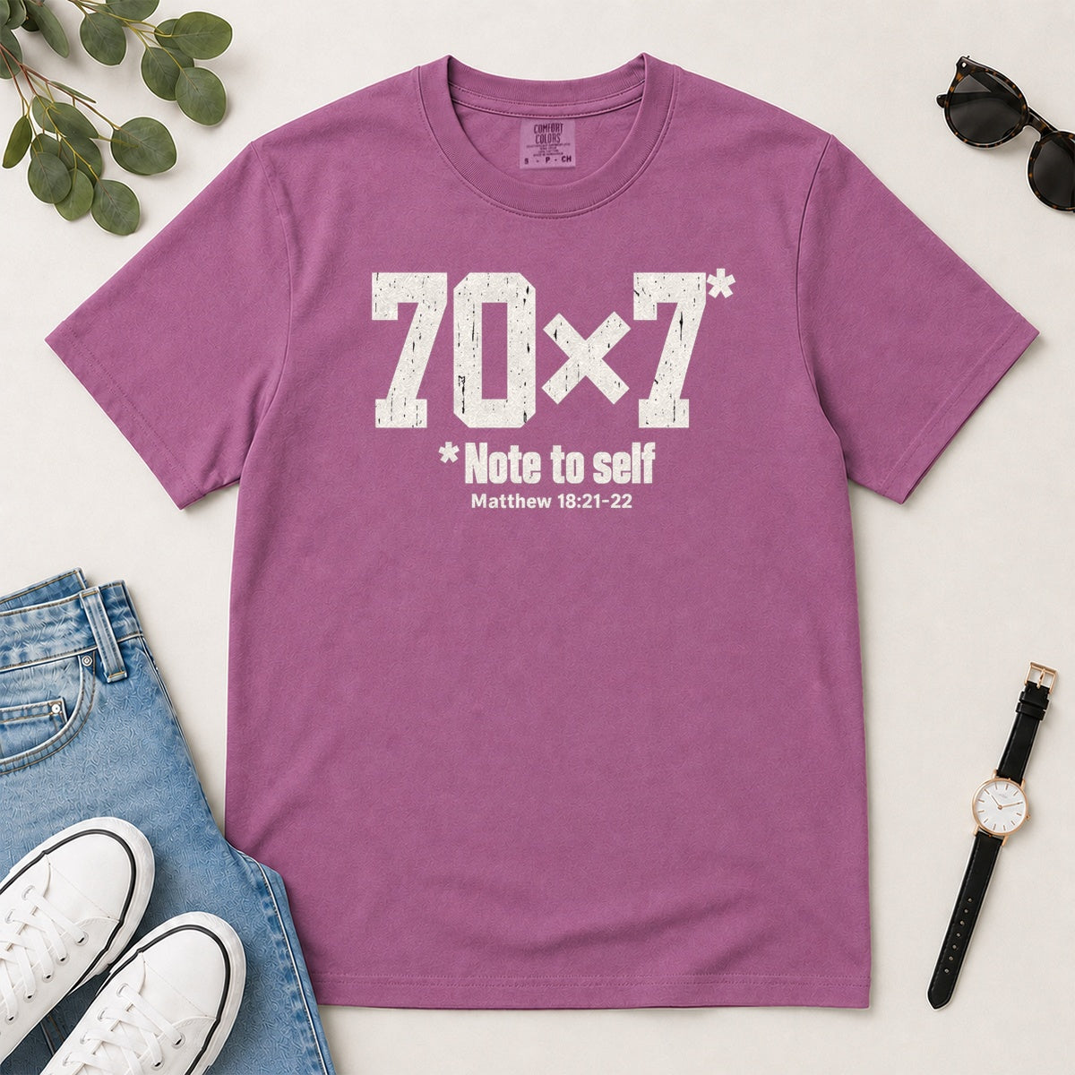 70x7 Note To Self, Matthew 18:21-22, Gift For Christian Men - 2D Unisex Garment-dyed T-shirt