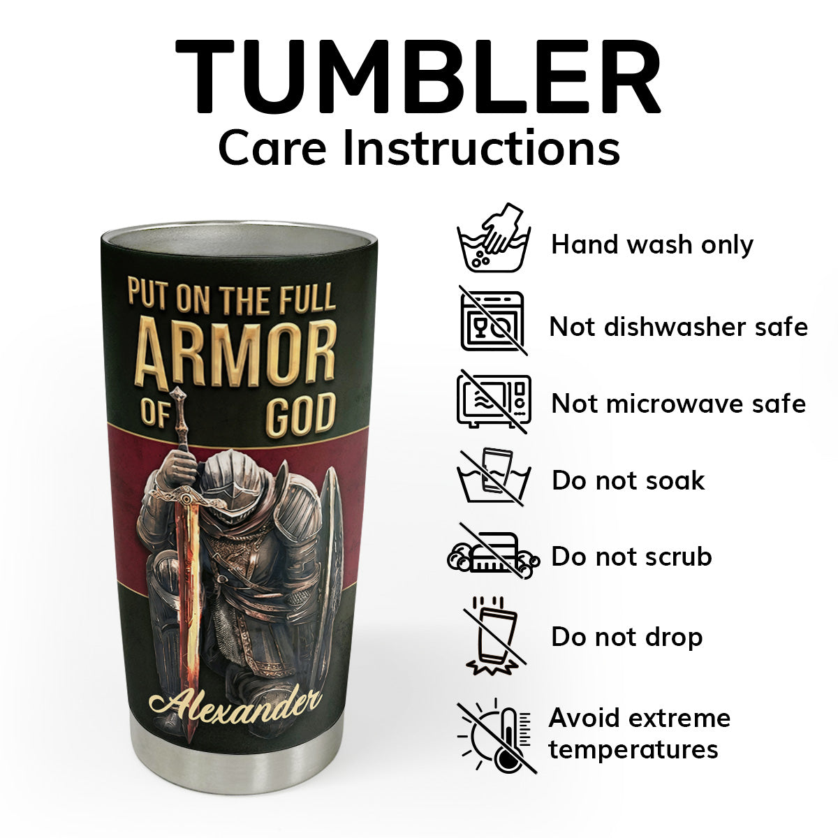 Put On The Full Armor Of God | Personalized Stainless Steel Tumbler