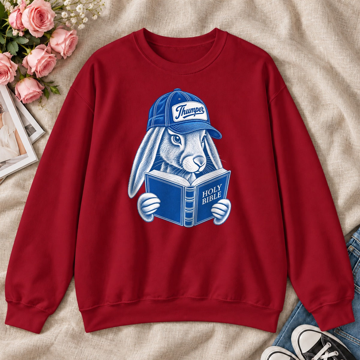 Bible Thumper, Gift For Christian Bunny Lovers - 2D Unisex Sweatshirt