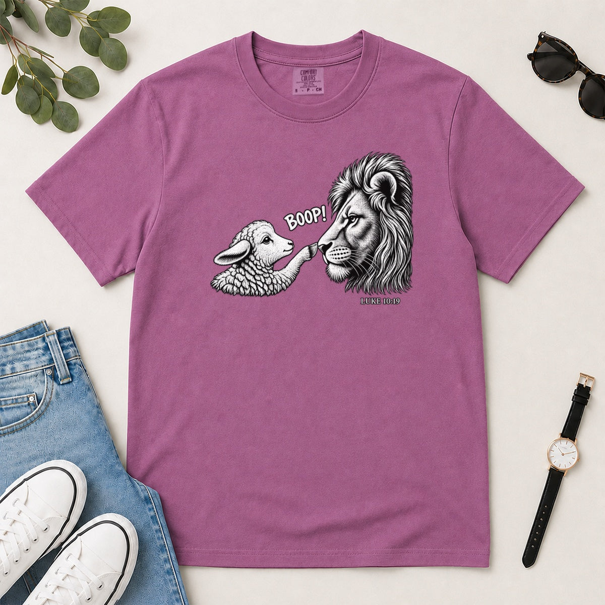 Boop, Luke 10:19, Gift For Christian Animal Lovers - 2D Unisex Garment-dyed T-shirt