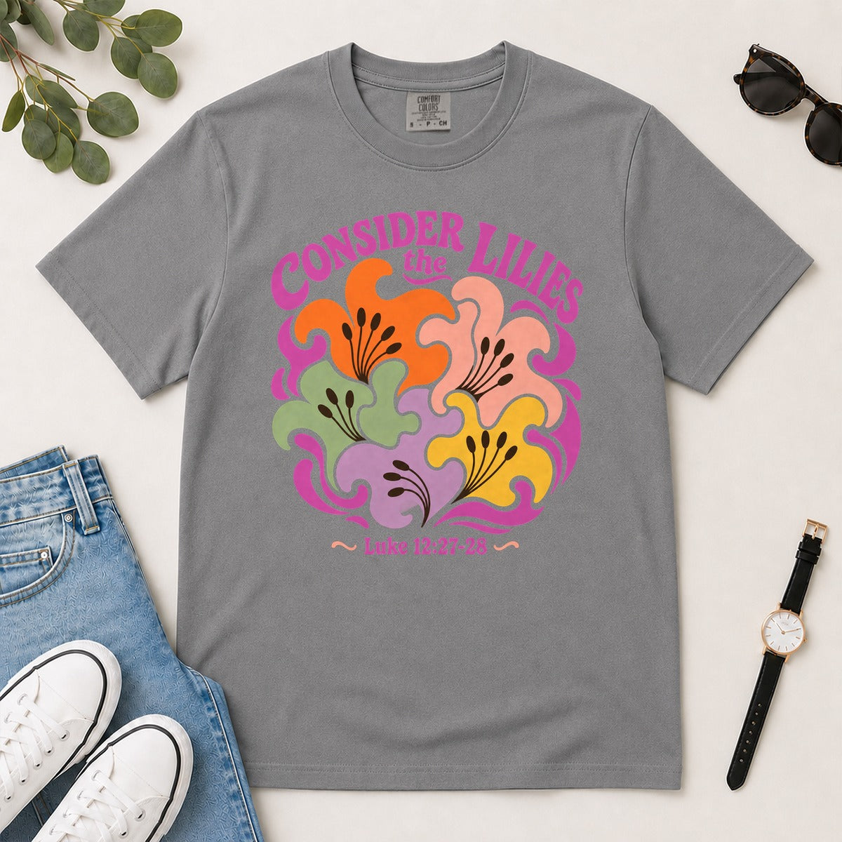 Consider The Lilies, Gift For Christian Women | 2D Unisex Garment-dyed T-shirt