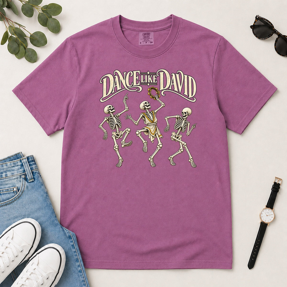 Dance Like David Skeleton, Gift For Christian Halloween Lovers - 2D Unisex Garment-dyed T-shirt