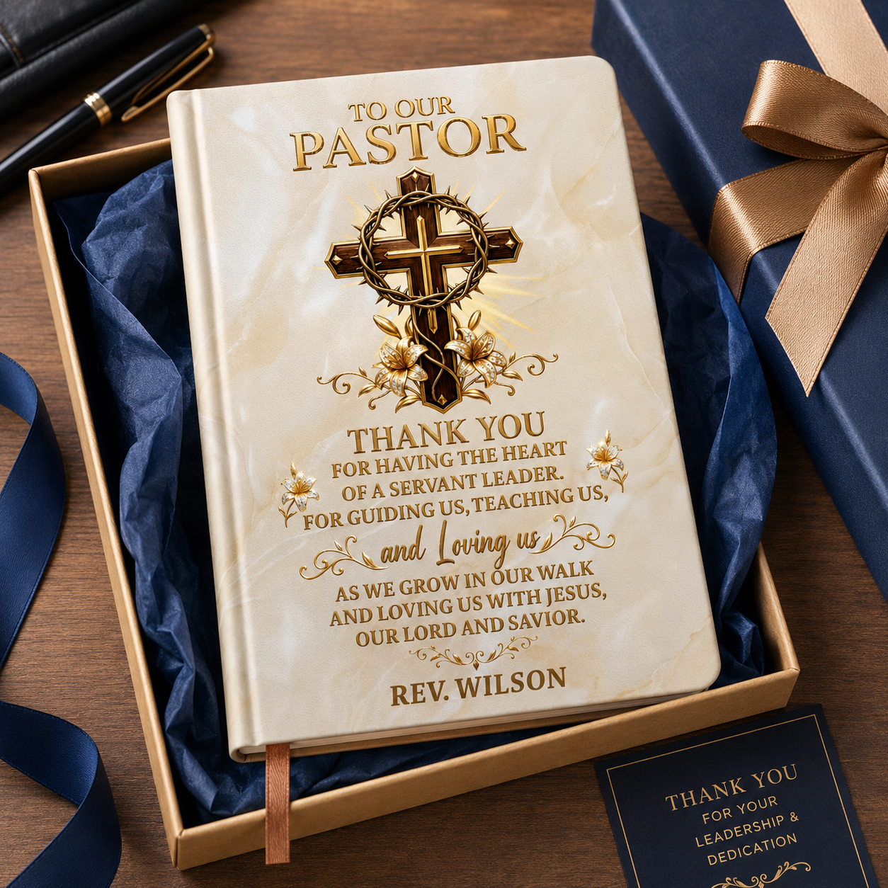 To Our Pastor For Having The Heart Of A Servant Leader | Personalized Leather Cover Notebook