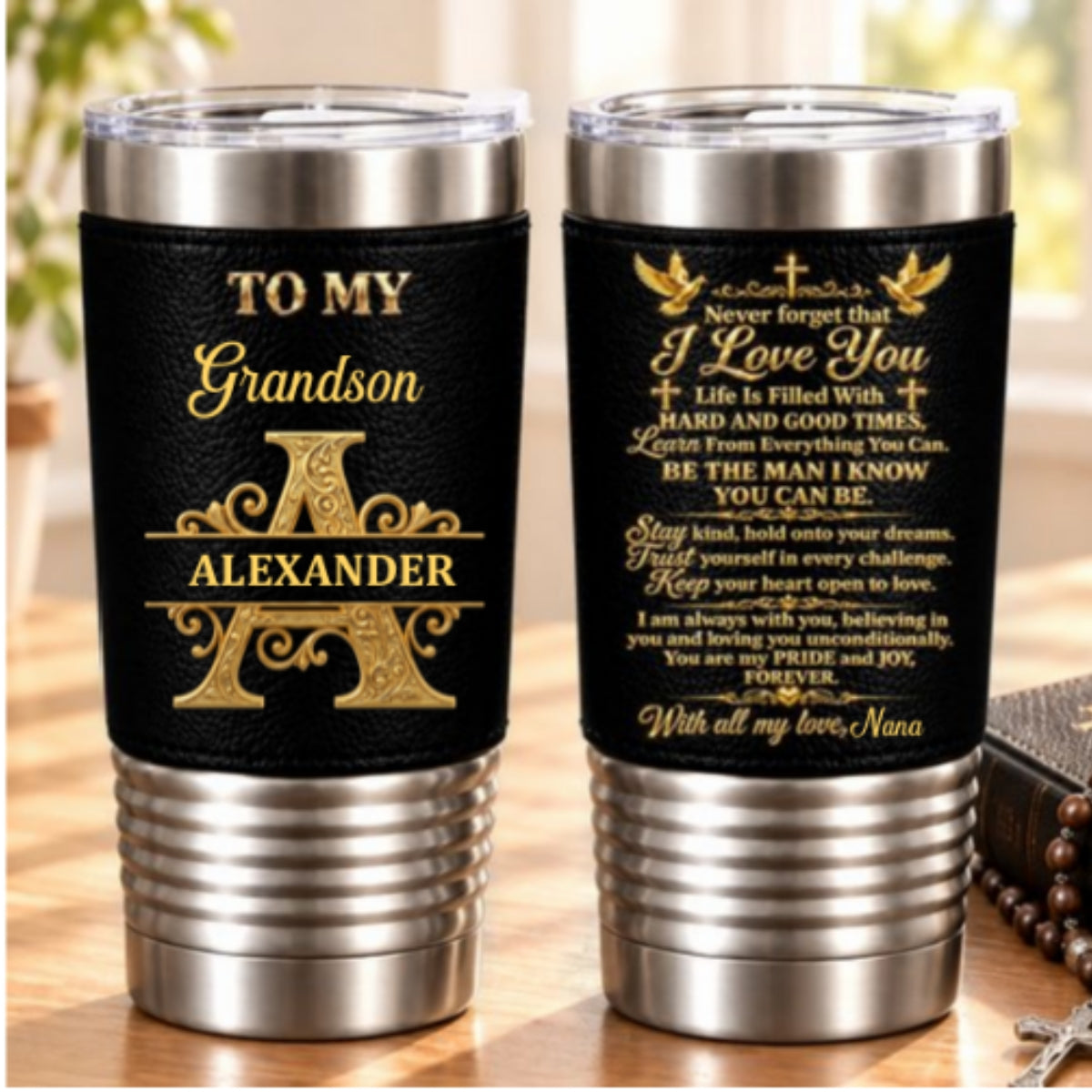 Be The Man I Know You Can Be, Gift For Grandson | Personalized 20oz Leather Wrapped Tumbler