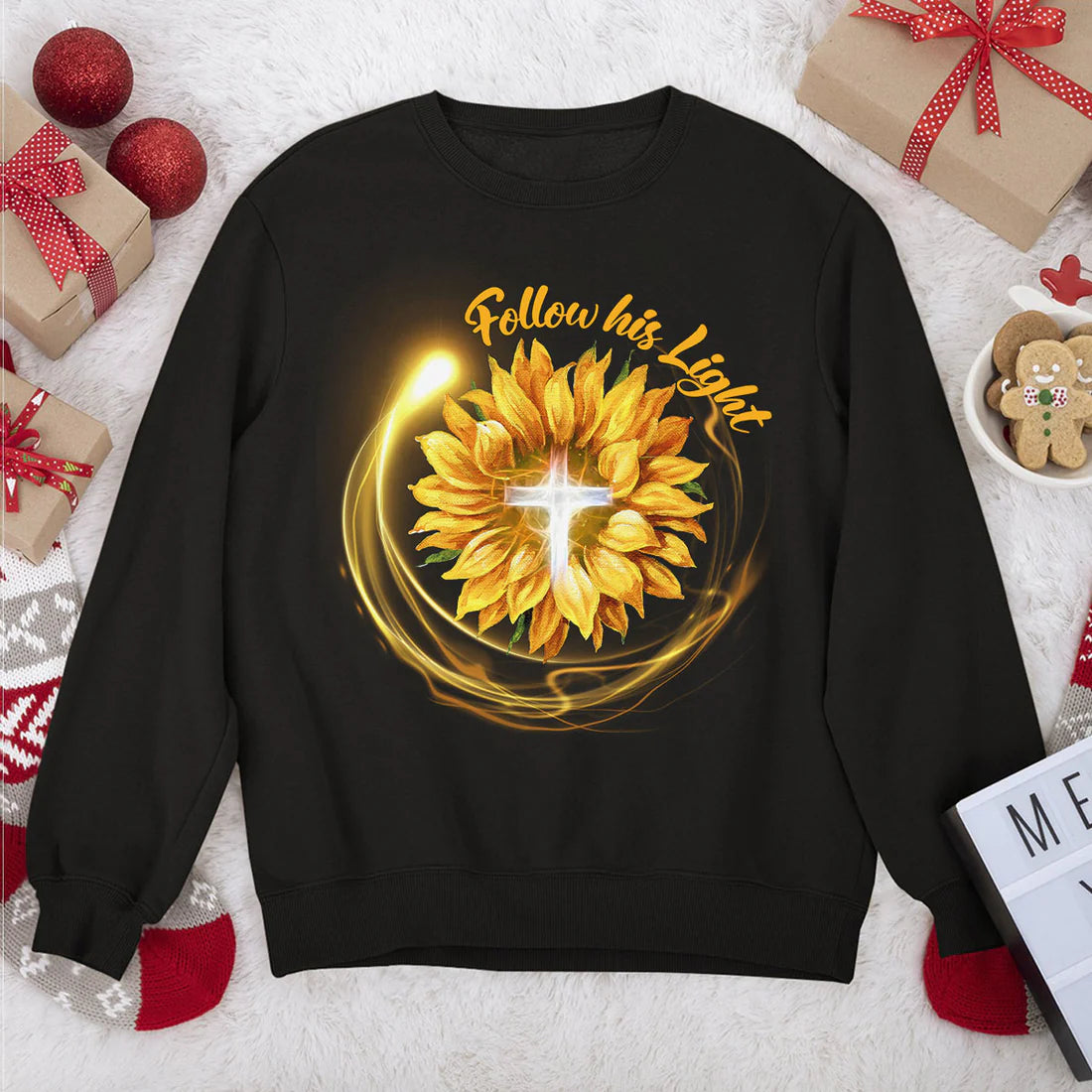 Follow His Light - Cross & Sunflower | 2D Unisex Sweatshirt