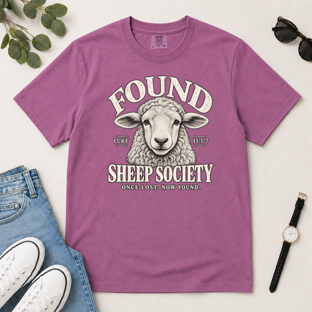 Found Sheep Society Once Lost Now Found, Gift For New Believers - 2D Unisex Garment-dyed T-shirt