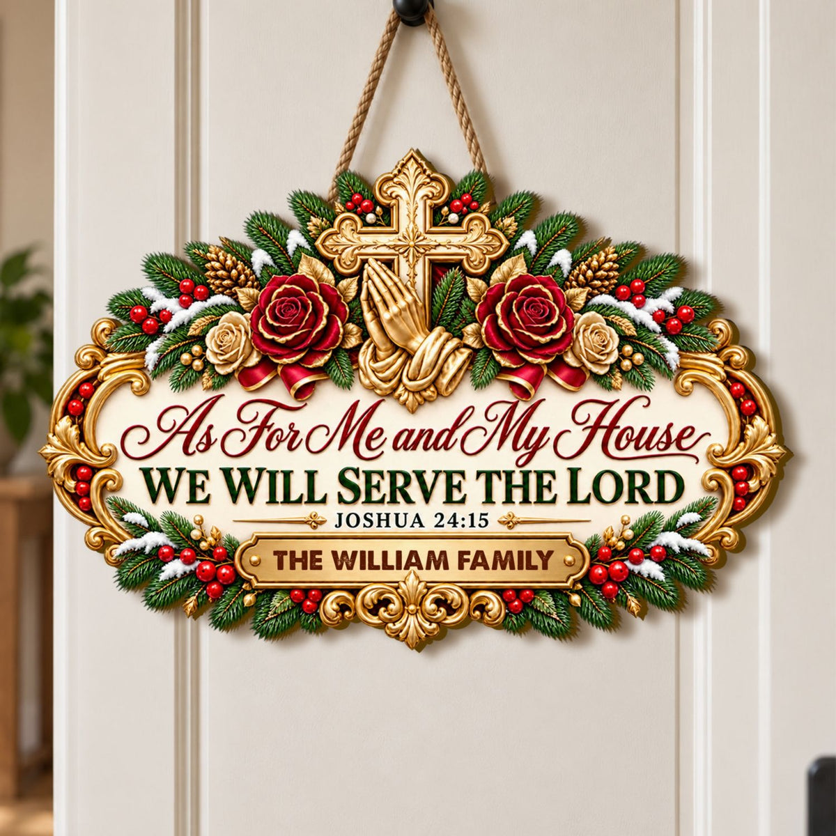 As For Me And My House We Will Serve The Lord, Gift For Christian Family | Personalized Wooden Door Sign
