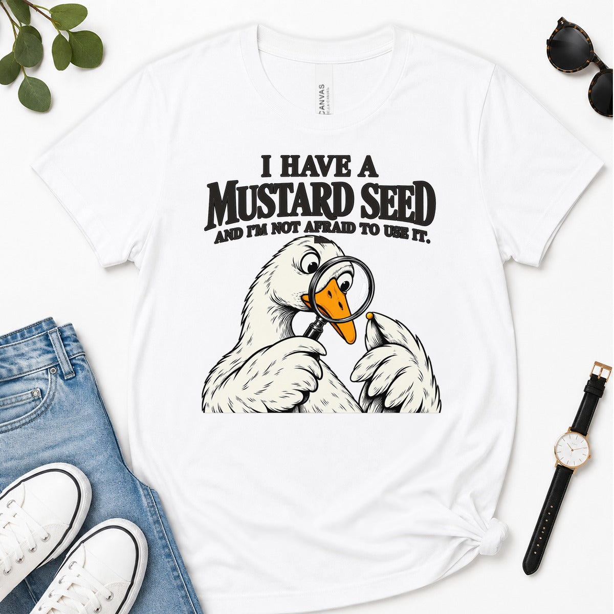 I Have A Mustard Seed And I'm Not Afraid To Use It, Matthew 17:20, Funny Christian Gift For Goose Lovers | 2D Unisex Premium T-shirt