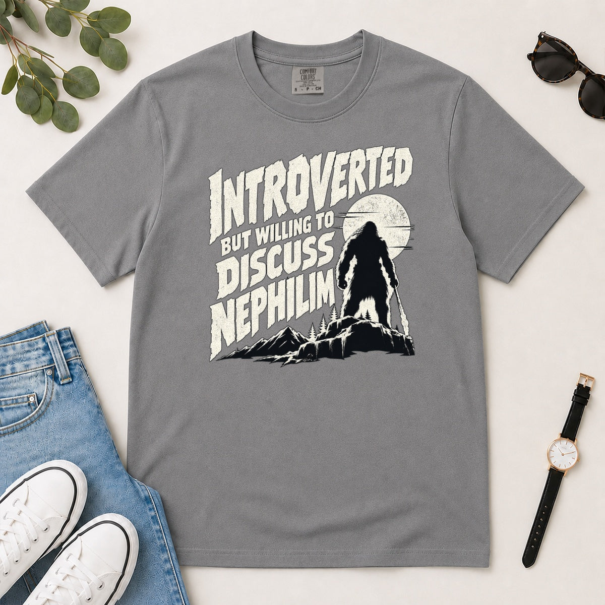 Introverted But Willing To Discuss Nephilim, Gift For Christian Introverts - 2D Unisex Garment-dyed T-shirt
