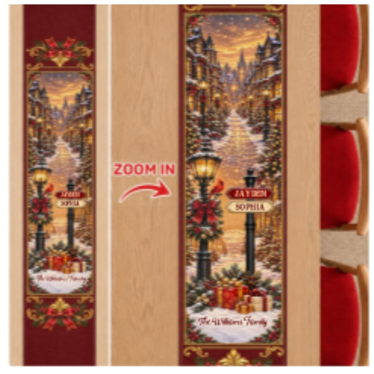 Custom Name Christmas Village Family Decor, Gift For Family | Personalized Table Runner