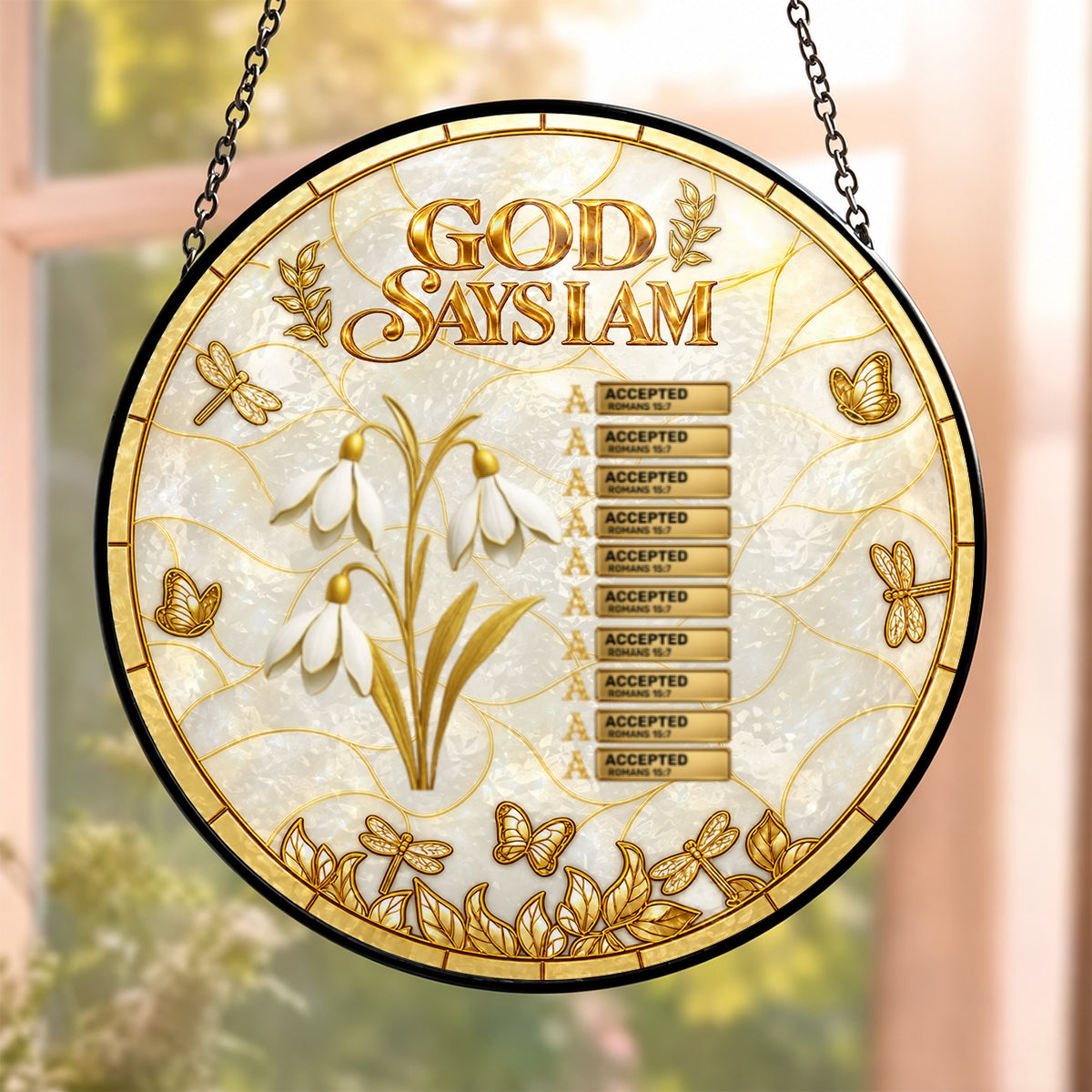 God Says I Am, Christian Gifts For Her | Personalized Stained Glass Window Hanging Suncatcher