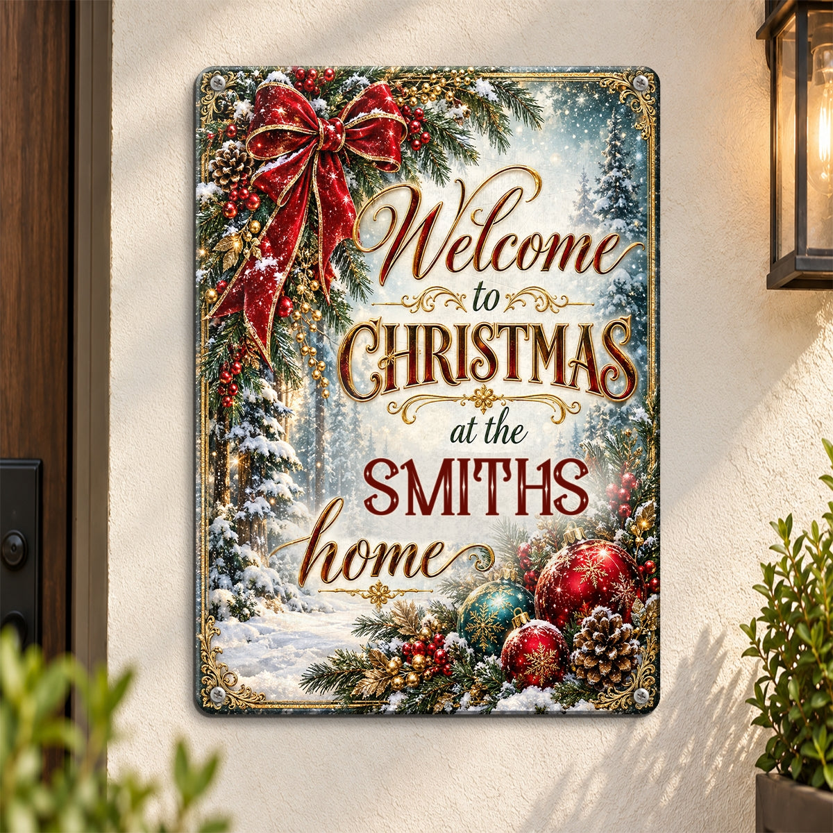 Welcome to Christmas at Our Home, Gift For Family | Personalized Metal Sign