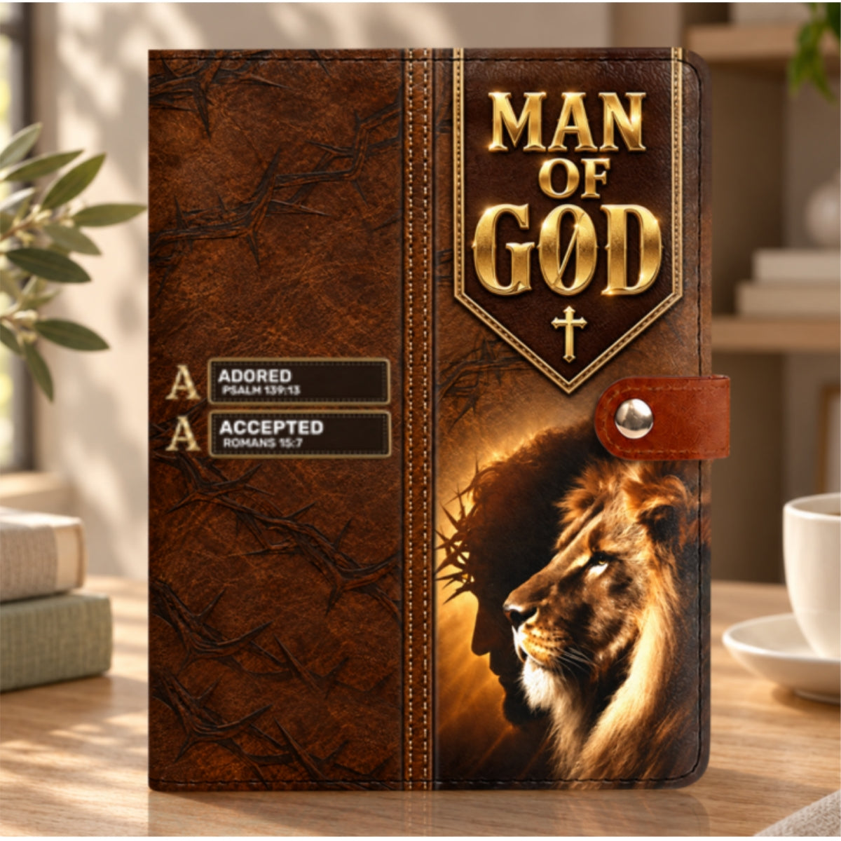 Man Of God, Gift For Men | Personalized Leather Notebook Cover With Pocket
