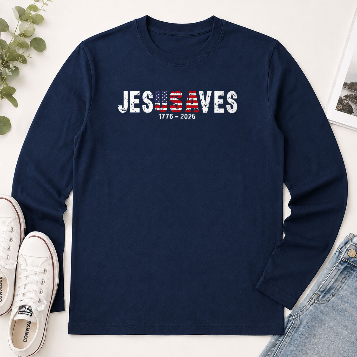 Jesus Saves USA 1776-2026 - Christian Gift - 2D Unisex Long Sleeve