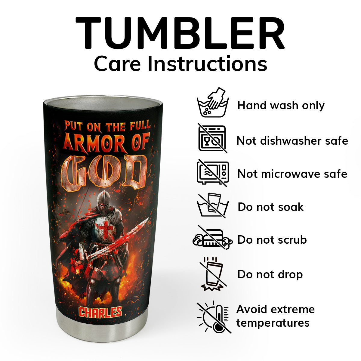 Put On The Full Armor Of God | Personalized Stainless Steel Tumbler
