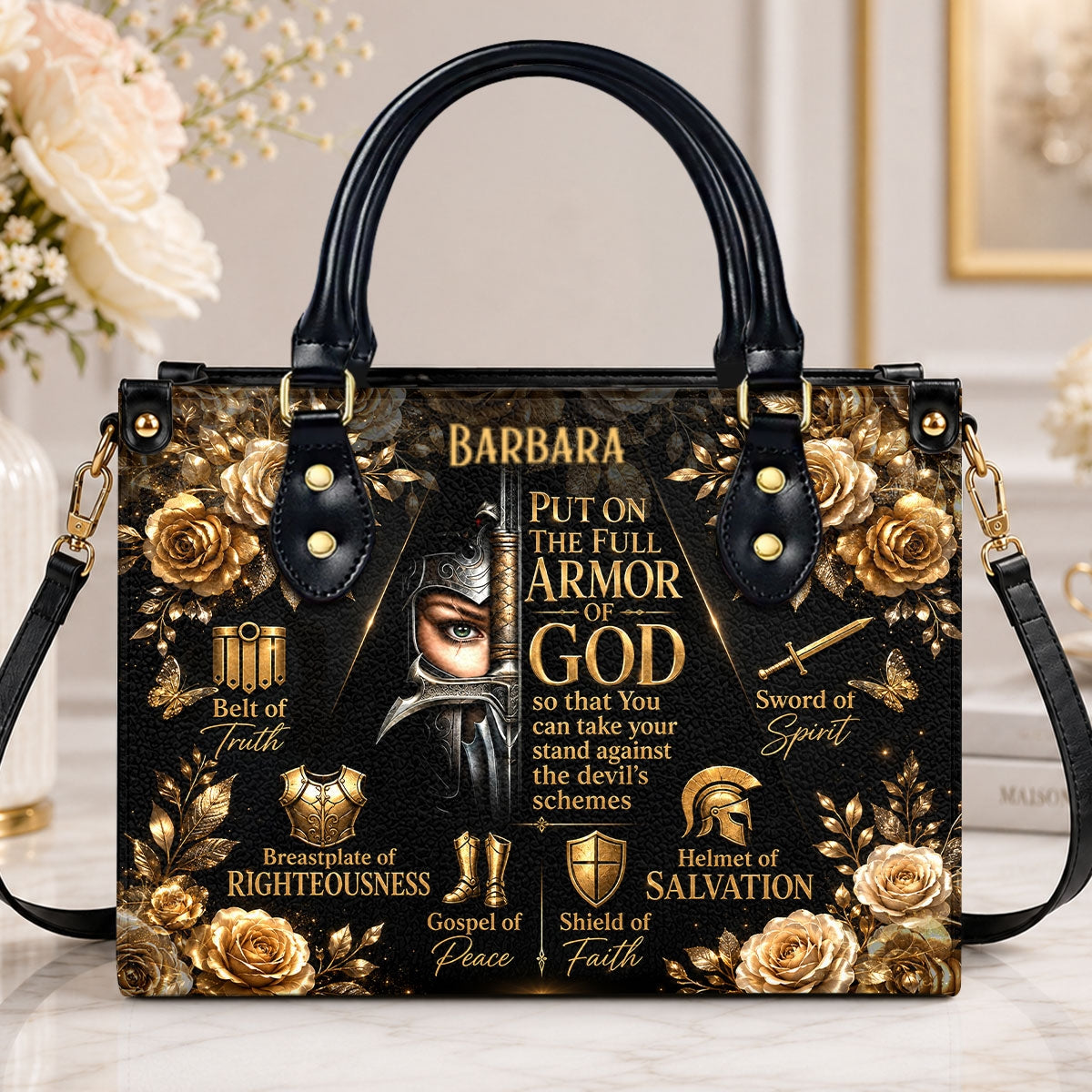 Armor Of God, Gift For Her | Personalized Leather Handbag