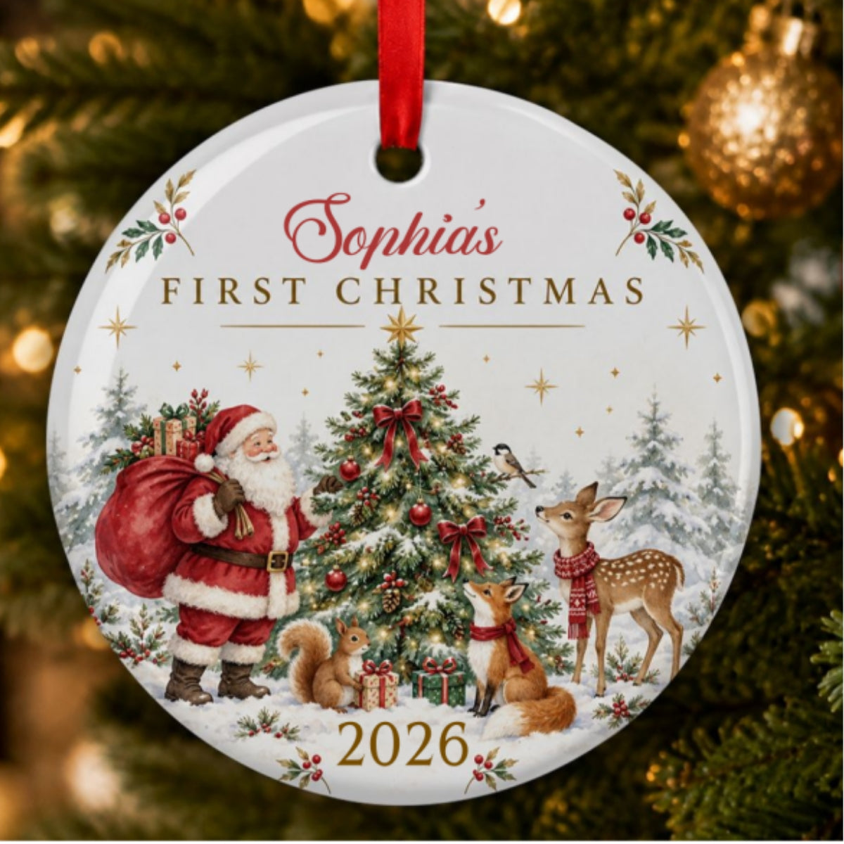 First Christmas, Gift For Family | Personalized Round Shaped Ceramic Ornament