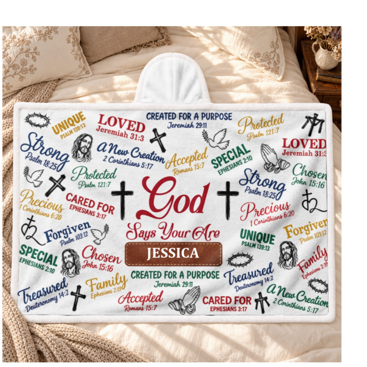 Christian Bible Verse Affirmations, Gift For Loved One | Personalized Wearable Blanket Hoodie