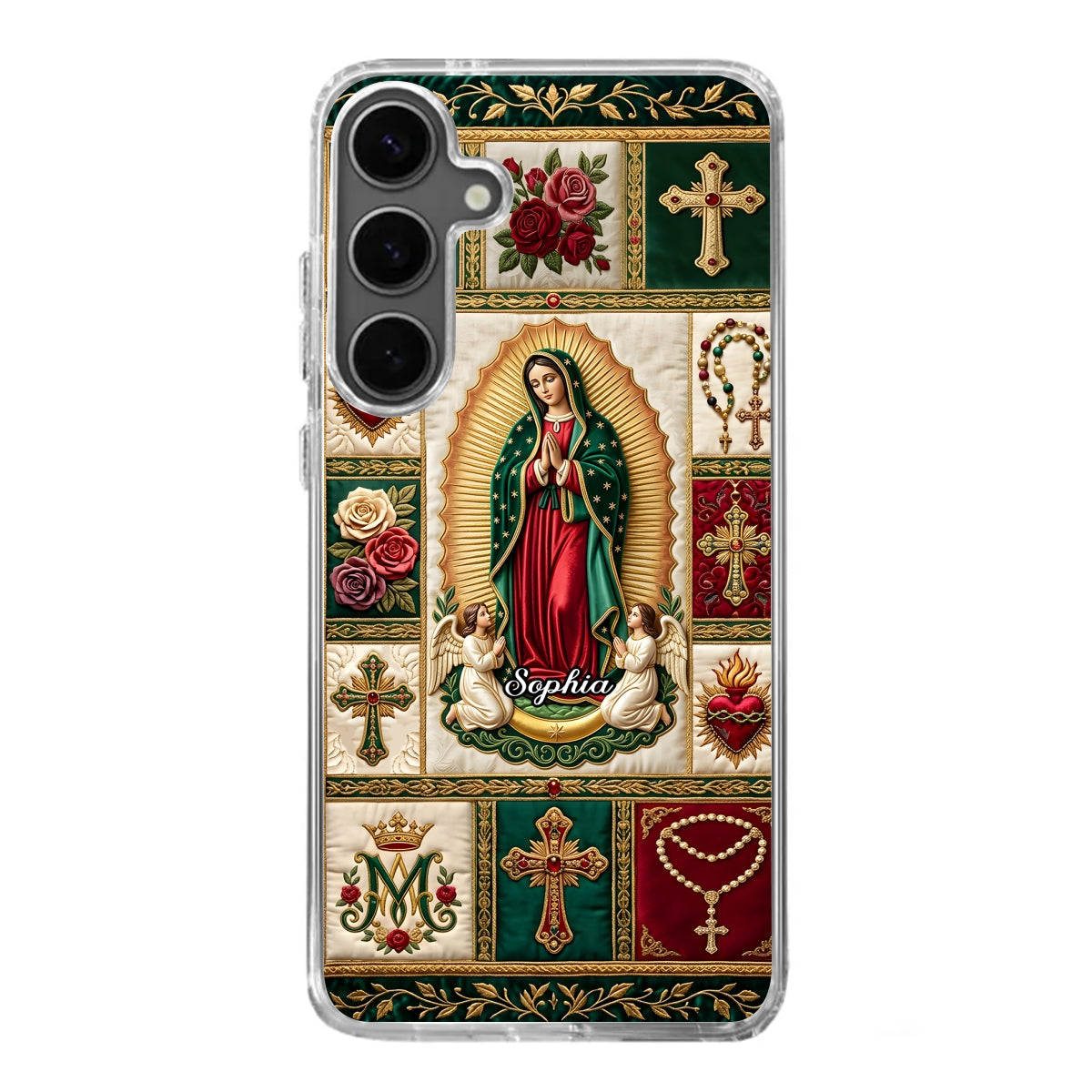 Marian Devotional Patchwork, Gift For Her - Personalized Clear Silicone Phone Case
