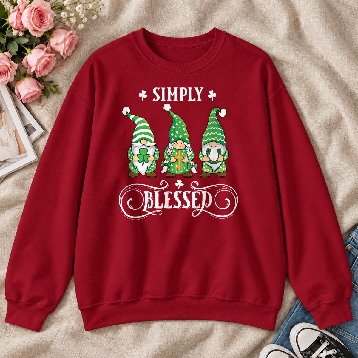 Simply Blessed, Gift For Christian Gnome Lovers - 2D Unisex Sweatshirt