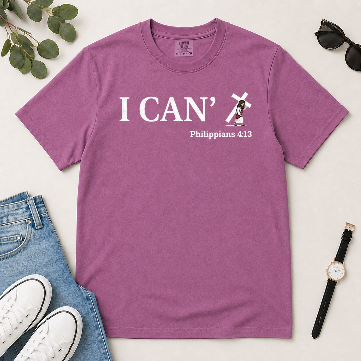 Through Christ I Can, Gift For Christian Friend - 2D Unisex Garment-dyed T-shirt
