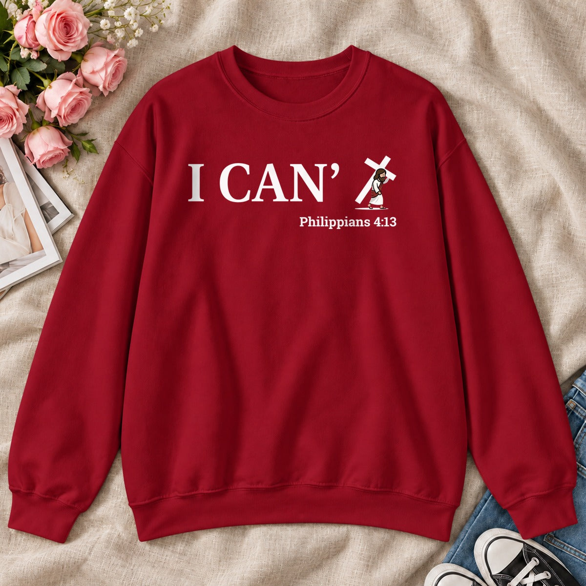 Through Christ I Can, Gift For Christian Friend - 2D Unisex Sweatshirt