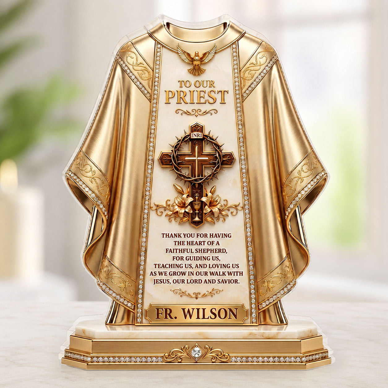 To Our Priest For Having The Heart Of A Faithful Shepherd | Personalized Custom Shaped Acrylic Plaque