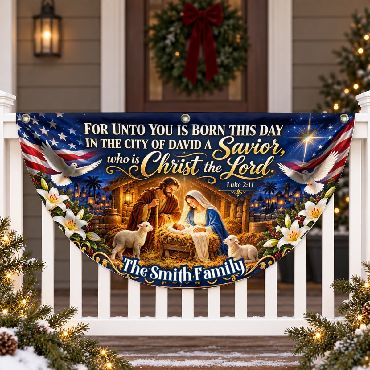 Holy Night Nativity, Gift For Family | Personalized Non-Pleated Fan Flag