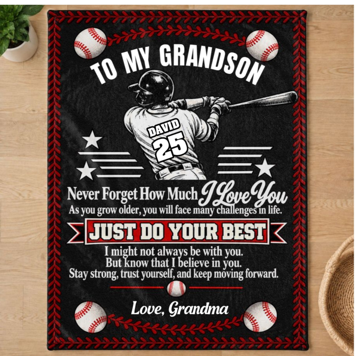 To My Grandson Baseball Version, Gift For Grandson | Personalized Fleece Blanket