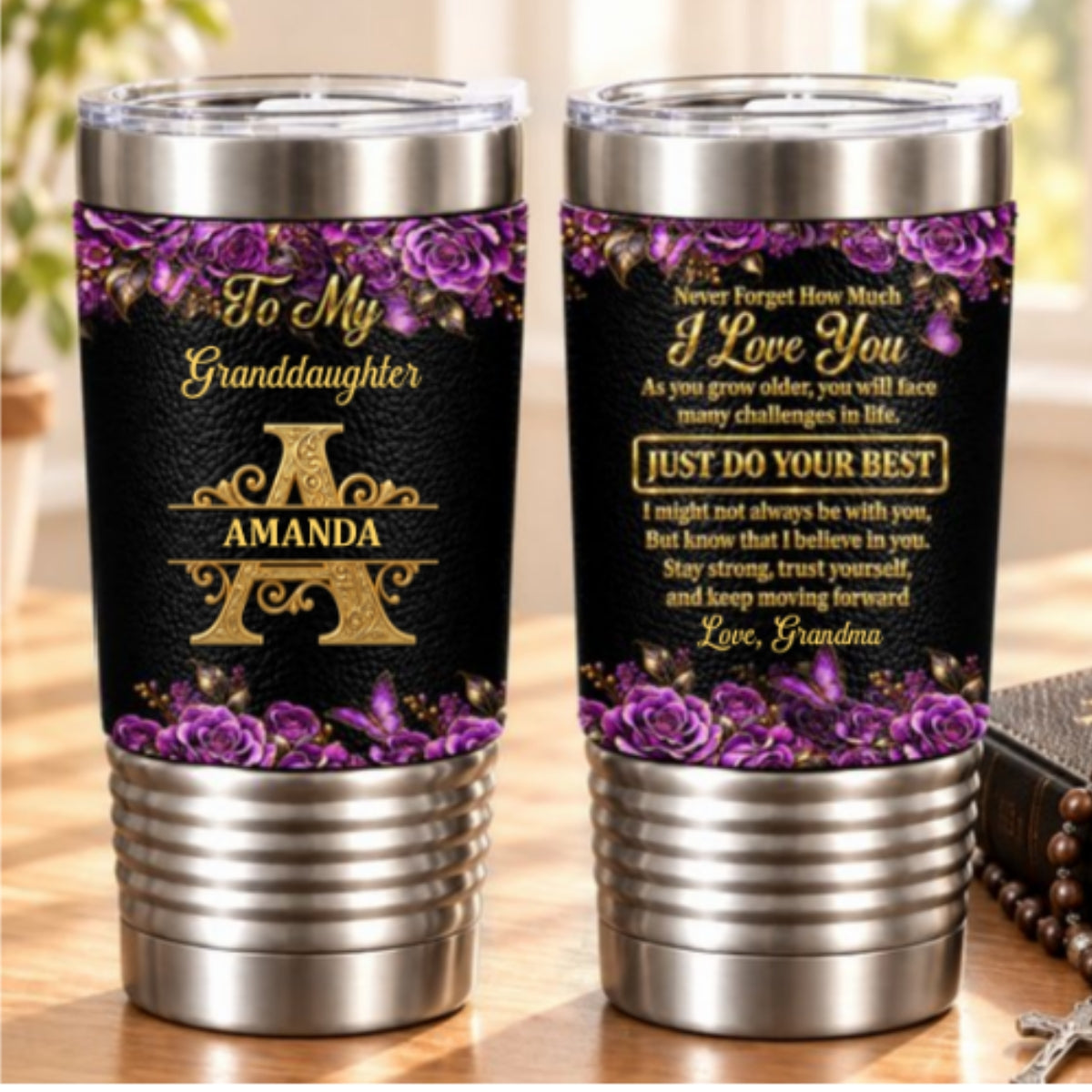 To My Granddaughter Never Forget How Much I Love You, Gift For Granddaughter | Personalized 20oz Leather Wrapped Tumbler