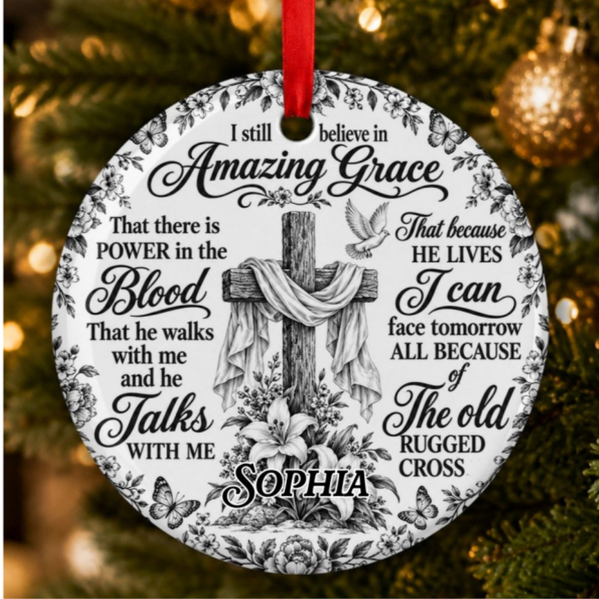 Amazing Grace, Gift For Her | Personalized Round Shaped Ceramic Ornament