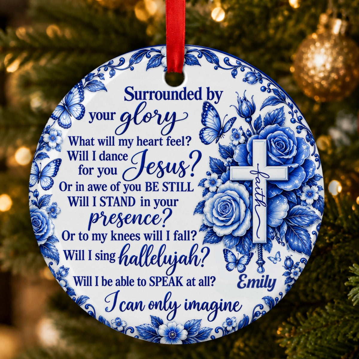 Surrounded By Your Glory, Gift For Women | Personalized Round Shaped Ceramic Ornament