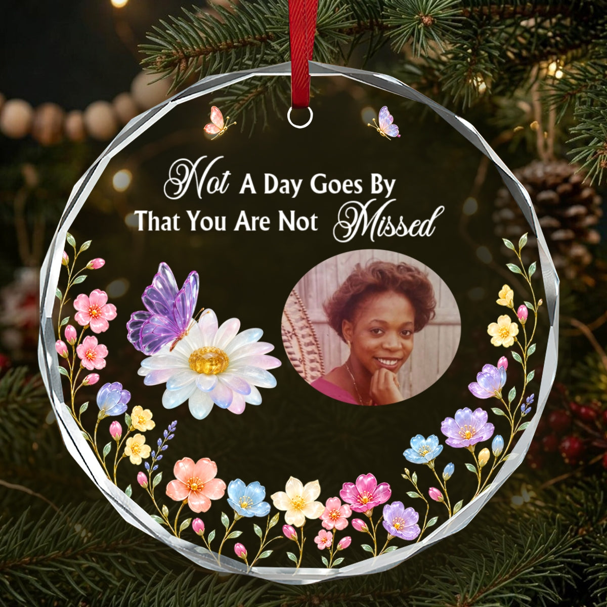 Remembrance Gemstone Butterfly, Gift For Loved One - Personalized Round Shaped Glass Ornament