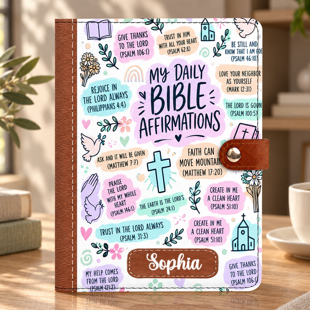 My Daily Bible Affirmations, Gift For Women | Personalized Leather Notebook Cover With Pocket