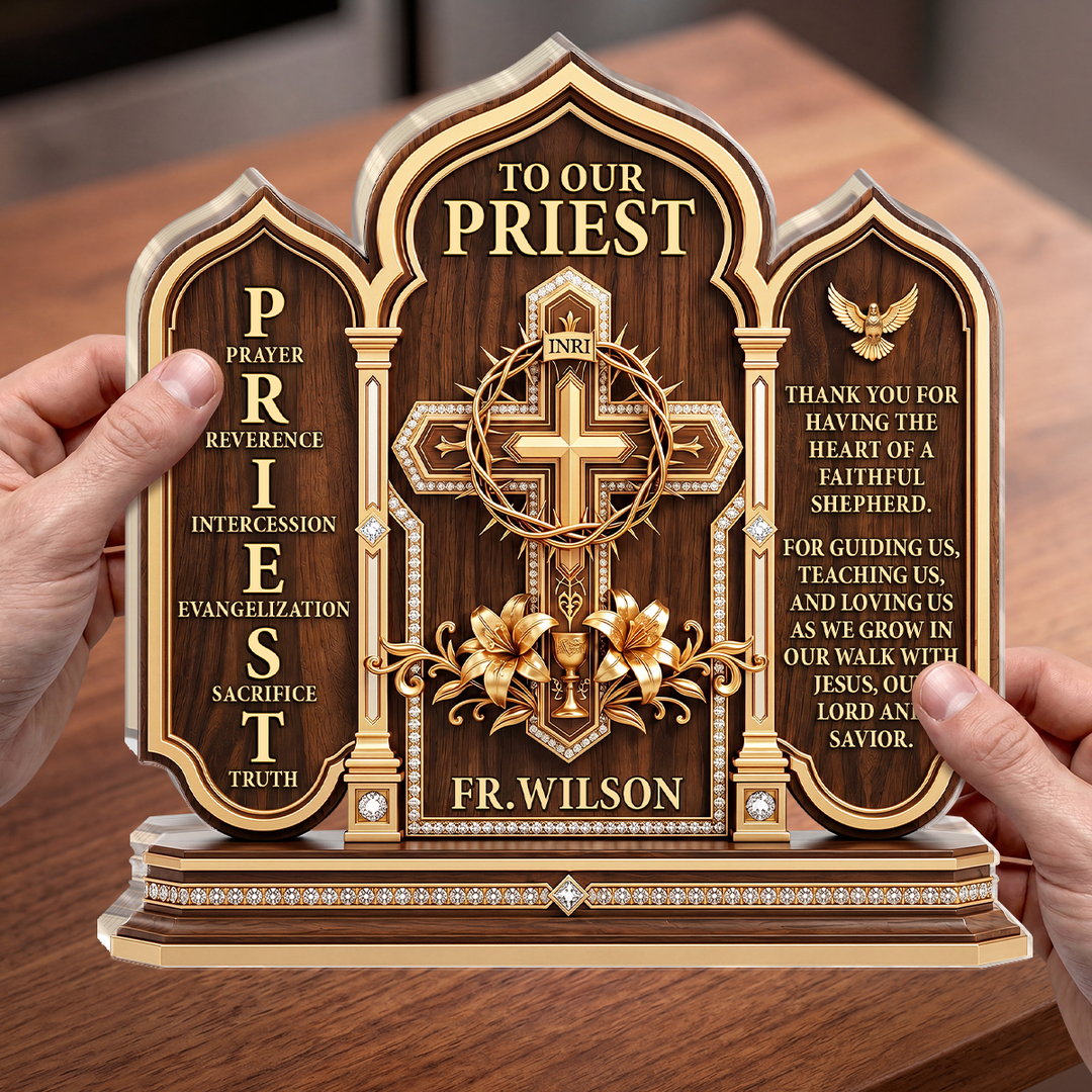 To Our Priest For Having The Heart Of A Faithful Shepherd, Gift For Priest | Personalized Custom Shaped Acrylic Plaque