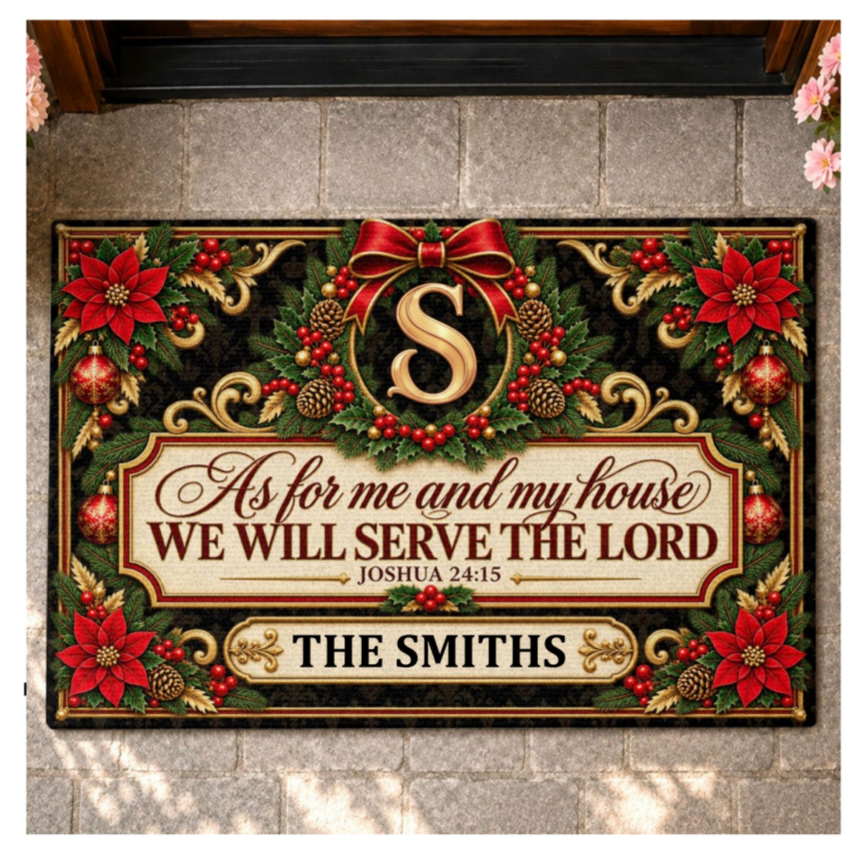 As For Me And My House We Will Serve The Lord, Gift For Christian Homeowner | Personalized Doormat
