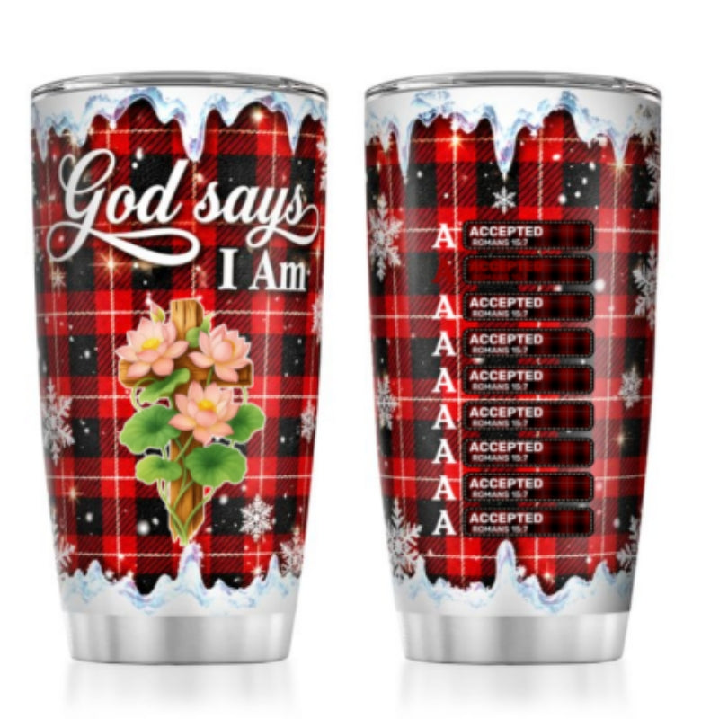 God Says I Am, Gift For Women | Personalized Stainless Steel Tumbler