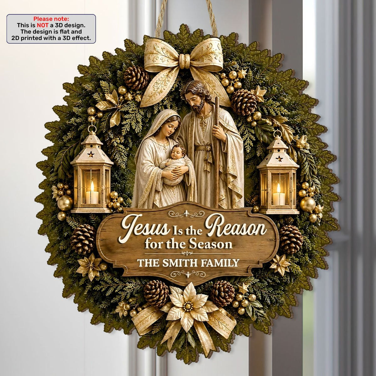 Jesus Is The Reason For The Season, Gift For Family - Personalized Wooden Door Sign