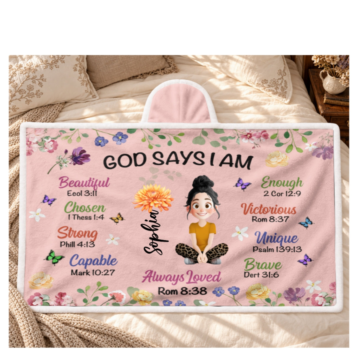Kid Birth Flower God Says I Am, Gift For Loved One | Personalized Wearable Blanket Hoodie