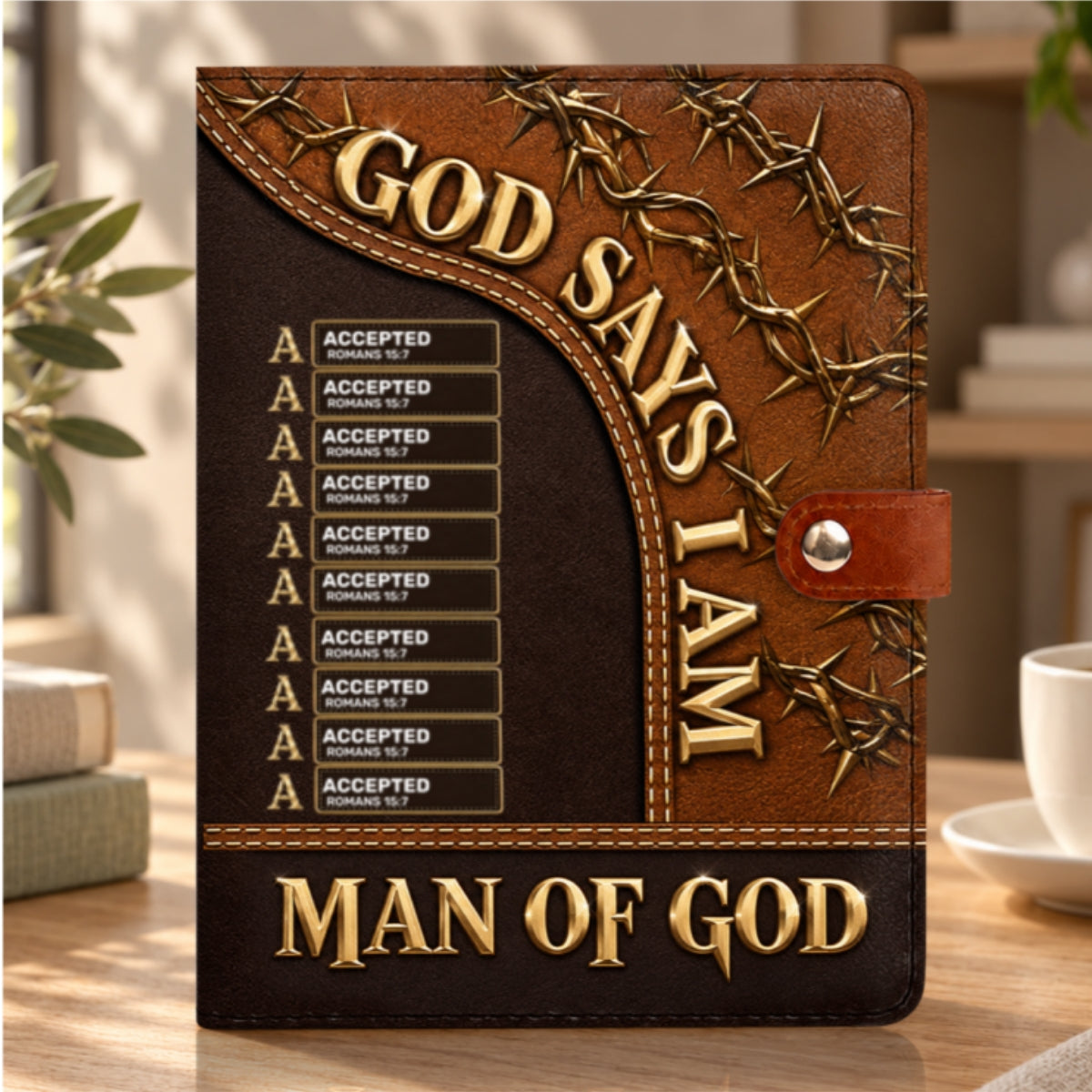 Man Of God, Gift For Men | Personalized Leather Notebook Cover With Pocket