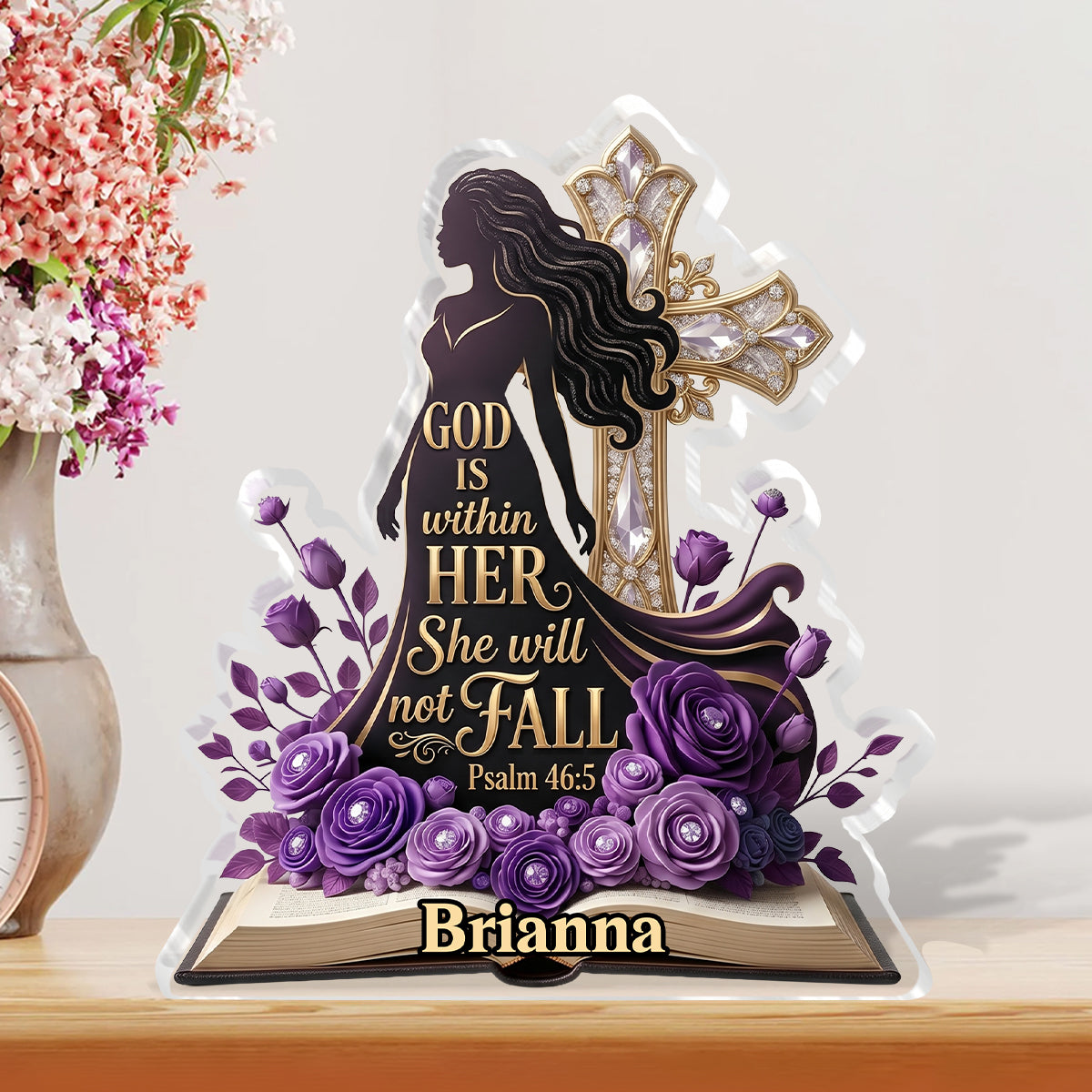 God Is Within Her Purple Roses | Personalized Custom Shaped Acrylic Plaque