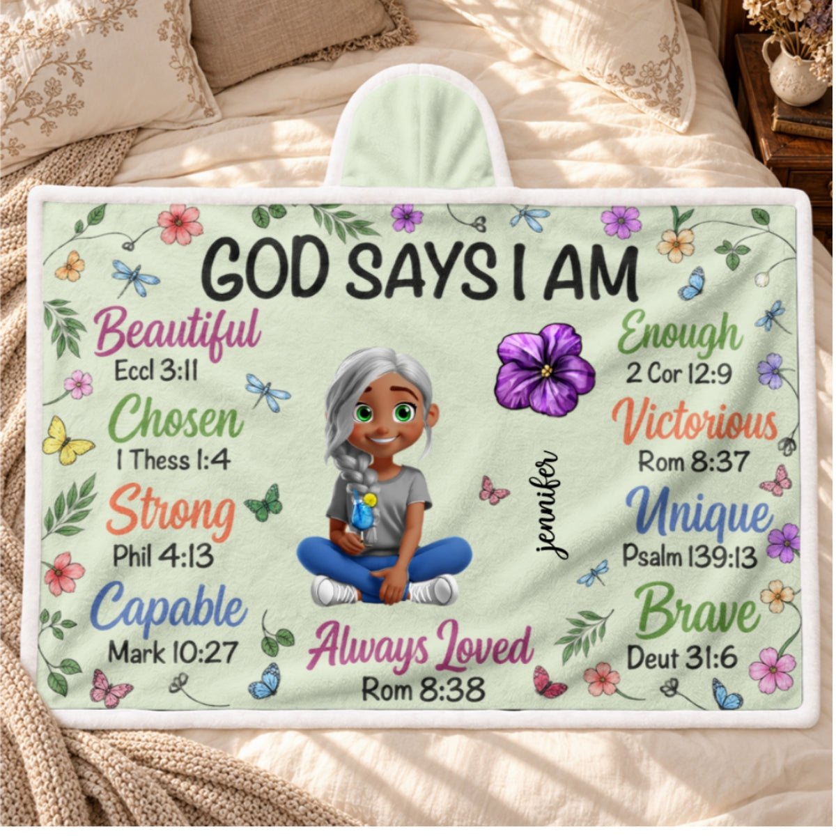 God Says I Am, Gift For Loved One | Personalized Wearable Blanket Hoodie