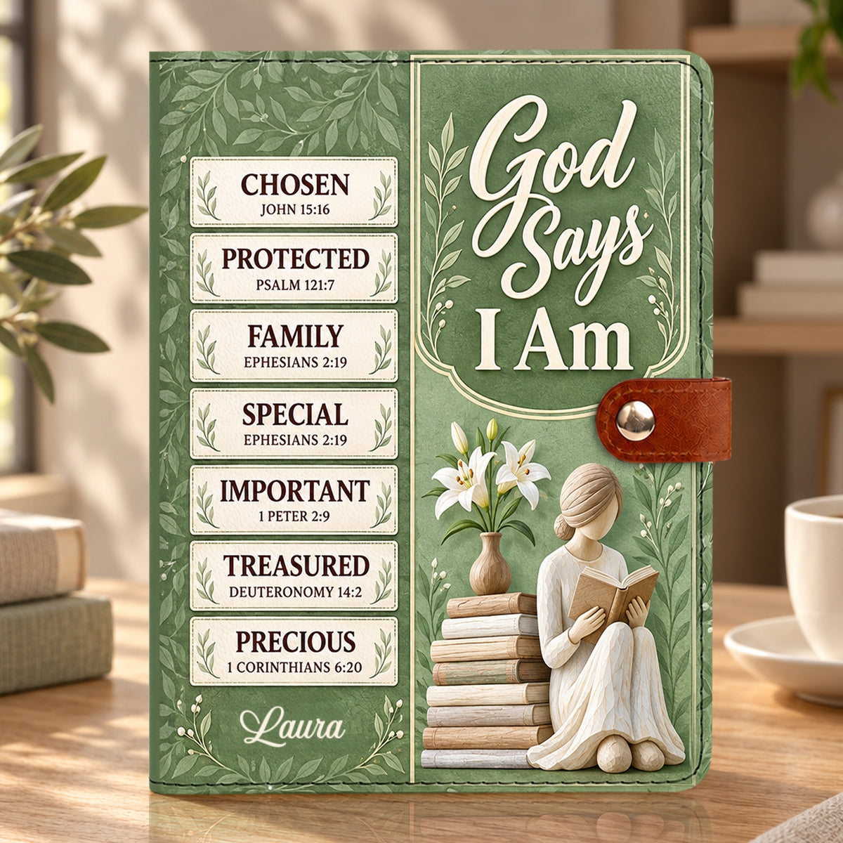 God Says I Am, Gift For Women | Personalized Leather Notebook Cover With Pocket