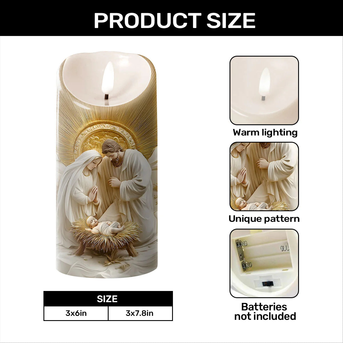 Sacred Nativity Keepsake - Flameless LED Candle