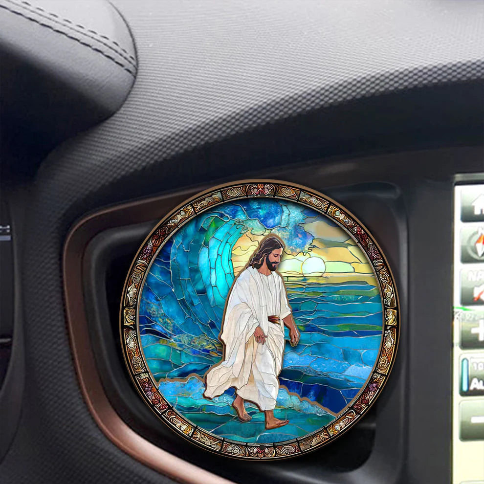 Jesus Walks On Water - Car Visor Clip
