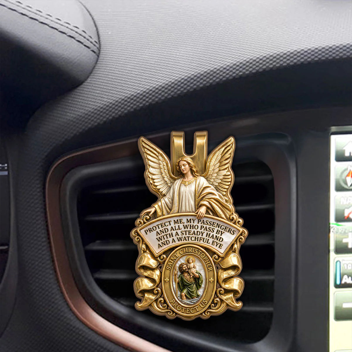 St. Christopher & Guardian Angel Protect Us, Guardian Angel Gift | Car Visor Clip