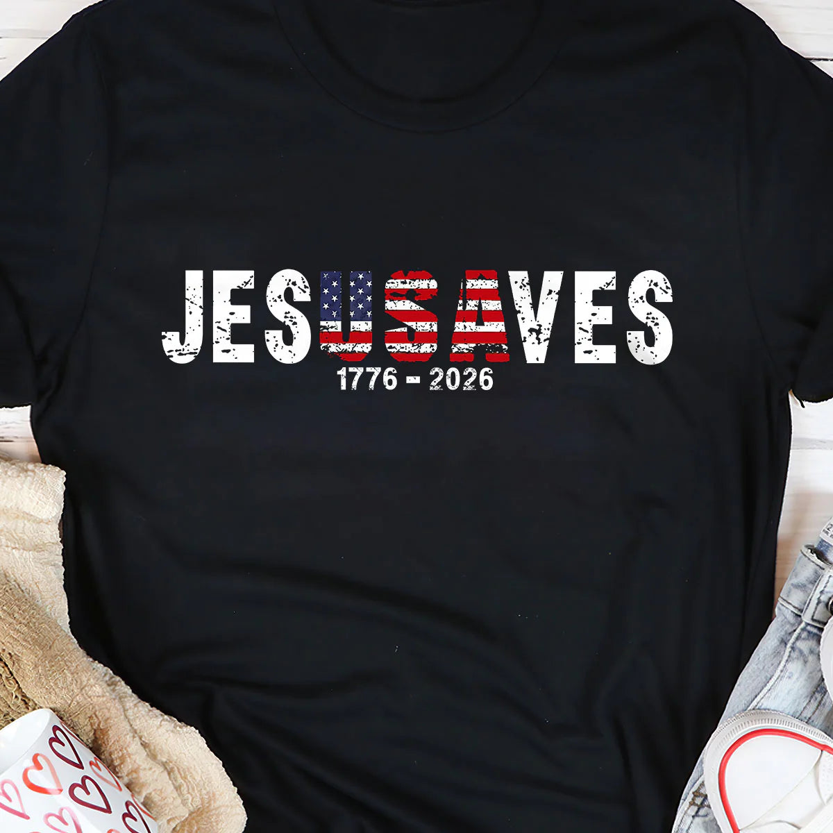 Jesus Saves USA, Patriotic Christian | 2D Unisex T-shirt
